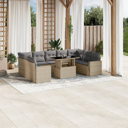 Set Divano da Giardino 10 pz con Cuscini Beige in Polyrattan - homemem39