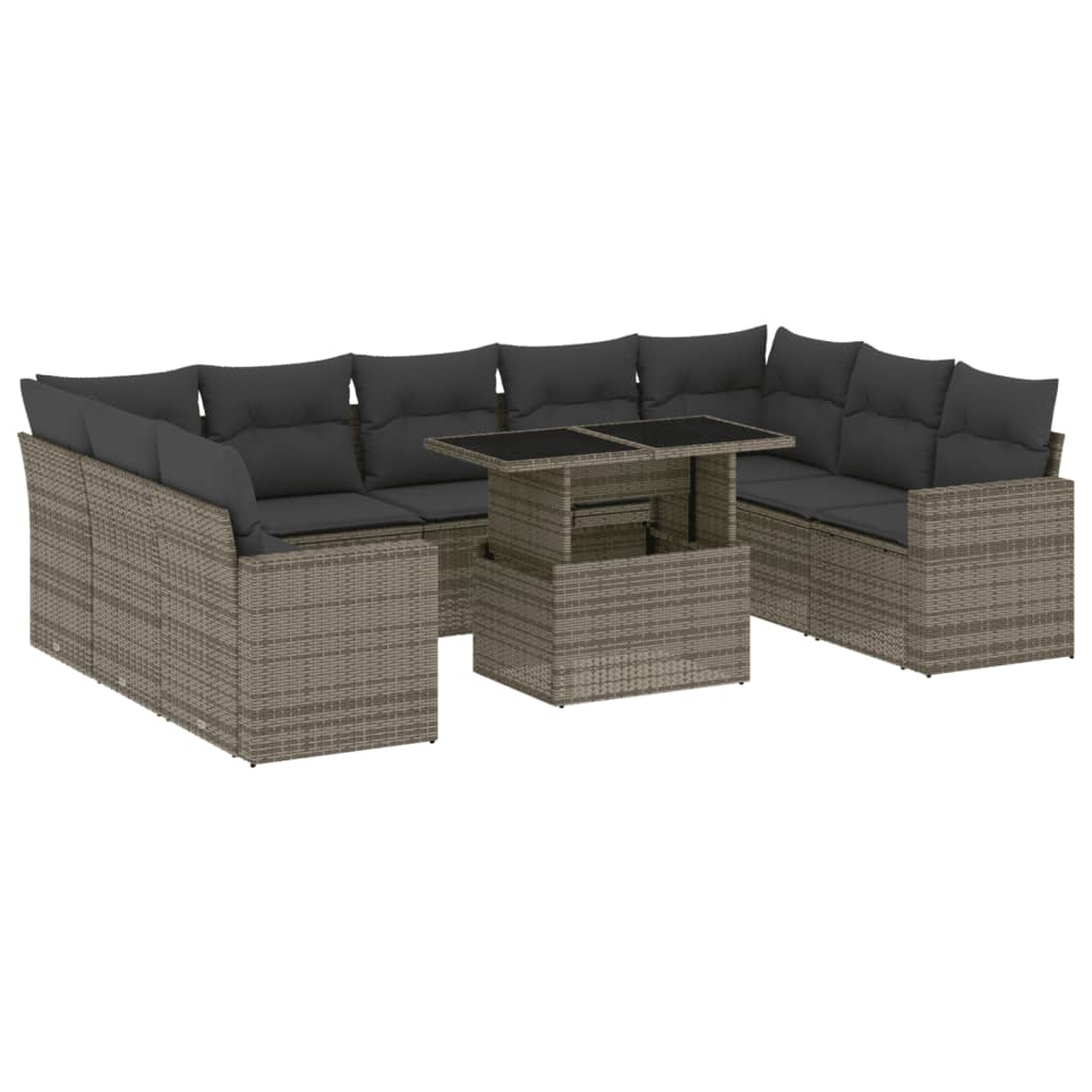Set Divano da Giardino 10 pz con Cuscini Grigio in Polyrattan | homemem39