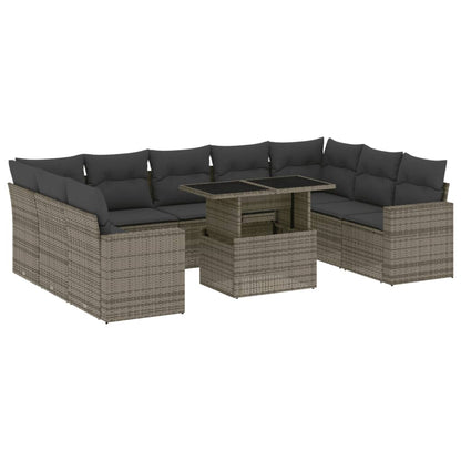 Set Divano da Giardino 10 pz con Cuscini Grigio in Polyrattan
