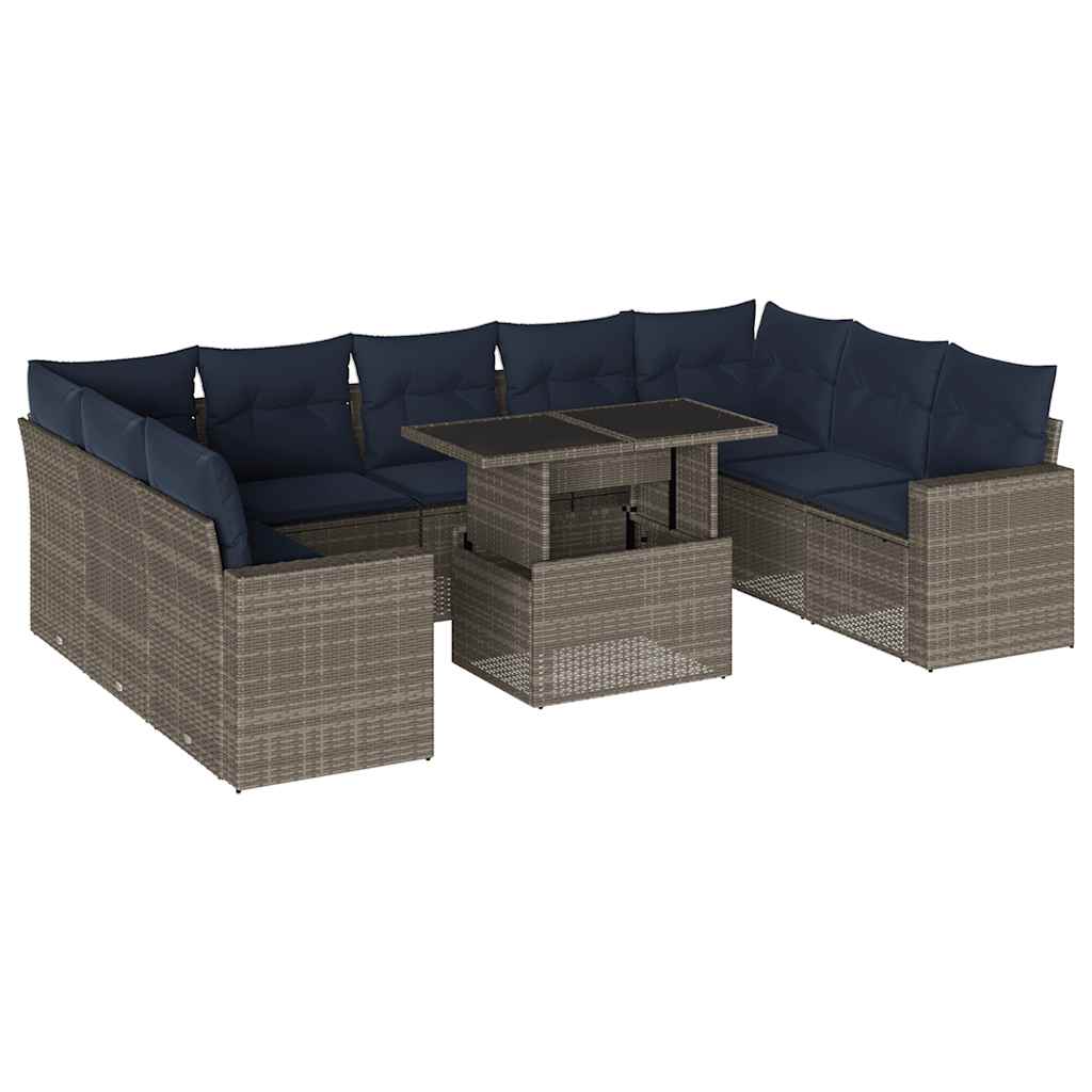 Set Divani da Giardino 10 pz con Cuscini Grigio in Polyrattan | homemem39