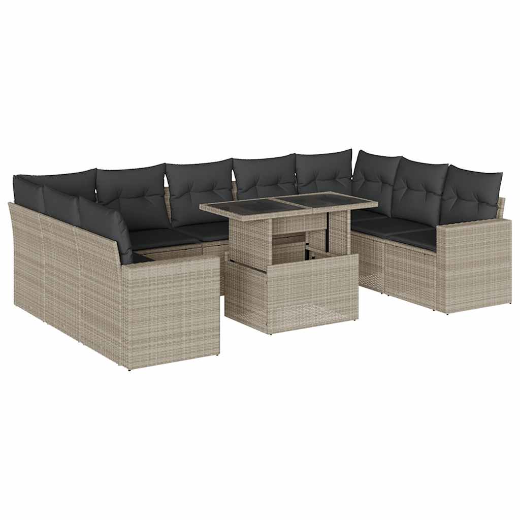 Set Divano Giardino 10 pz con Cuscini Grigio Chiaro Polyrattan - homemem39