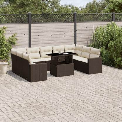 Set Divani da Giardino 10pz con Cuscini in Polyrattan Marrone - homemem39