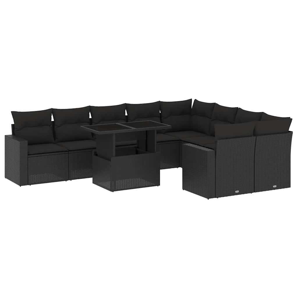 Set Divani da Giardino 10pz con Cuscini in Polyrattan Nero - homemem39