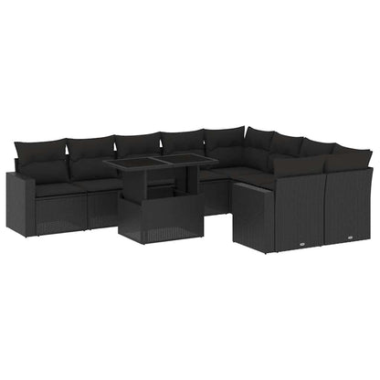 Set Divani da Giardino 10pz con Cuscini in Polyrattan Nero - homemem39