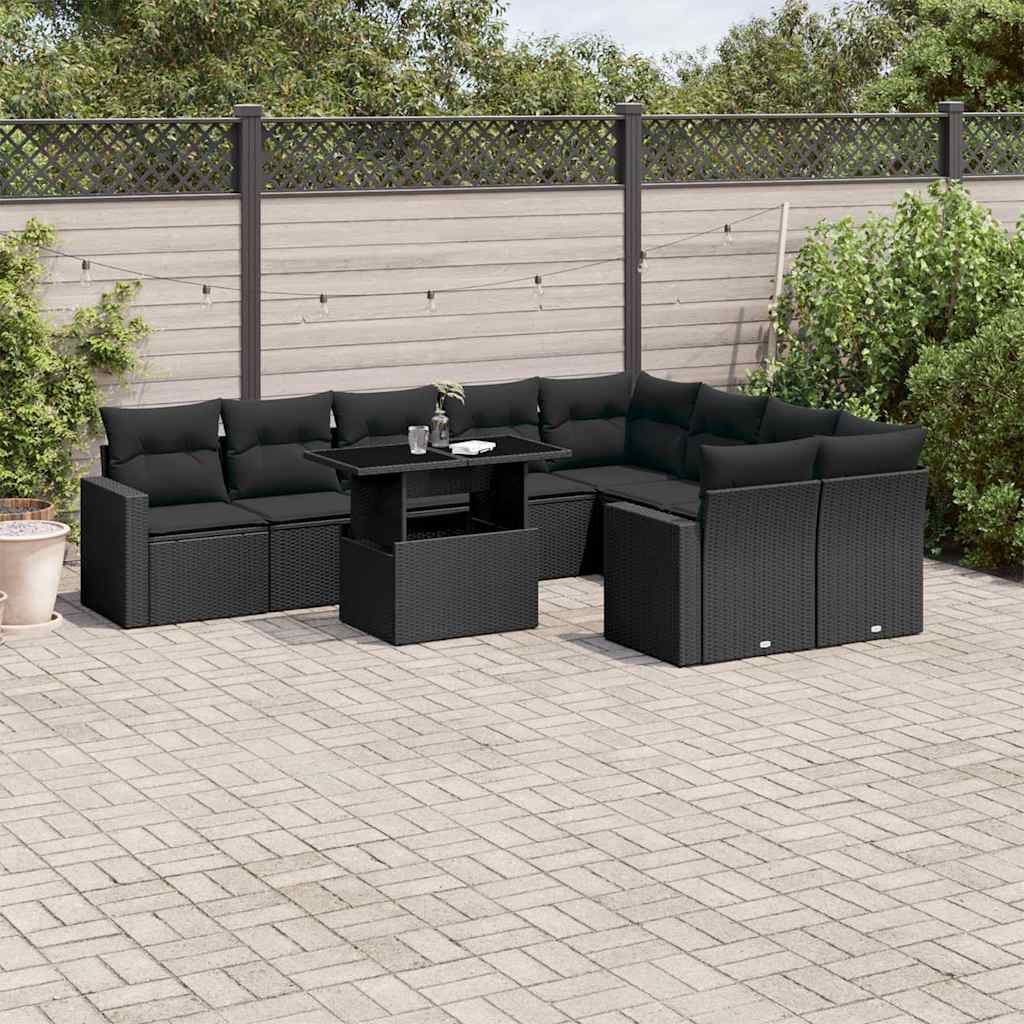 Set Divani da Giardino 10pz con Cuscini in Polyrattan Nero - homemem39