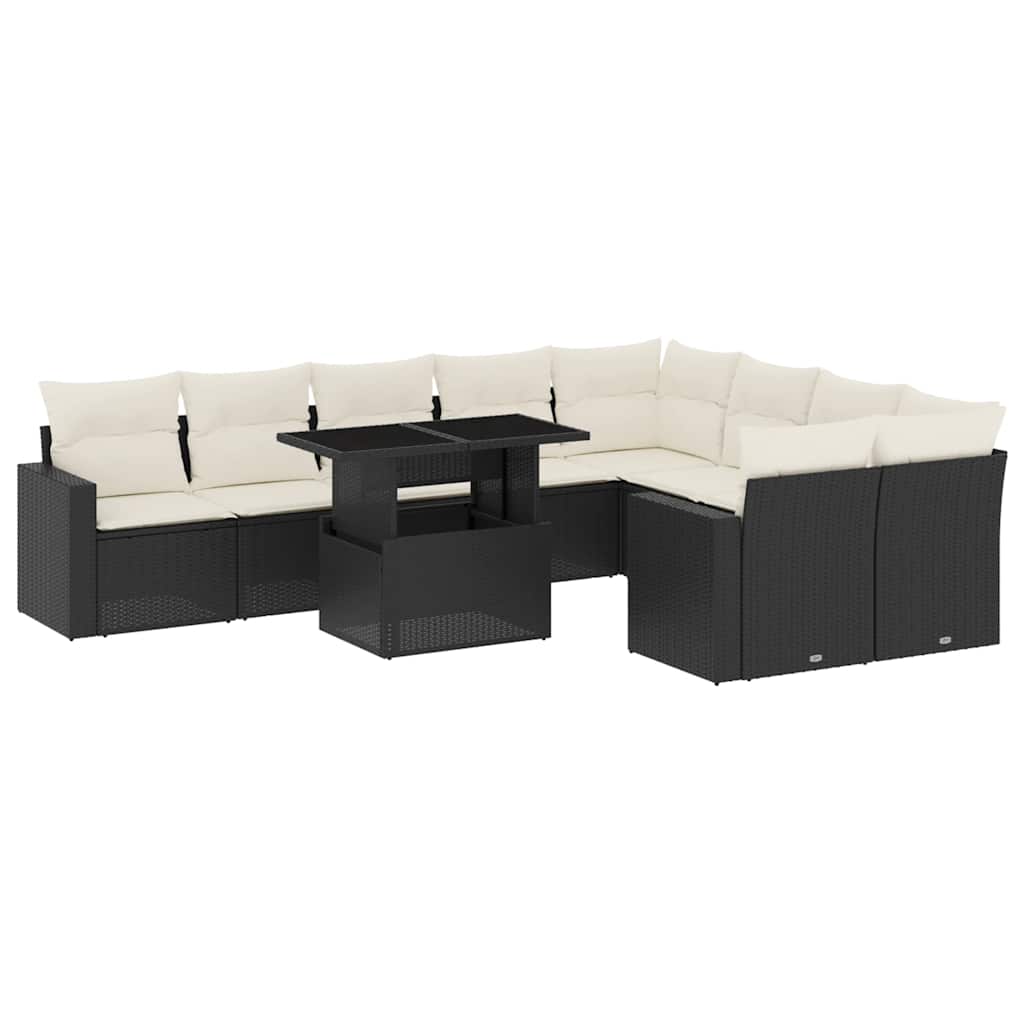 Set Divani da Giardino 10pz con Cuscini in Polyrattan Nero - homemem39