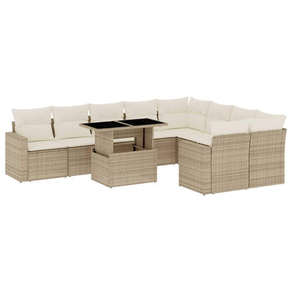 Set Divano da Giardino 10 pz con Cuscini Beige in Polyrattan - homemem39