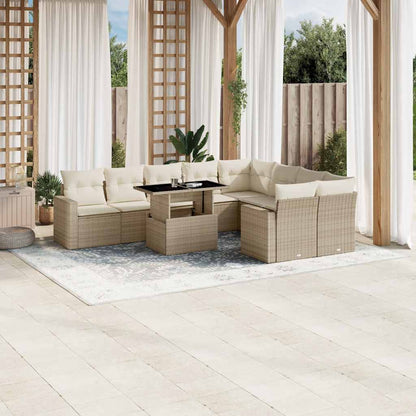 Set Divano da Giardino 10 pz con Cuscini Beige in Polyrattan - homemem39