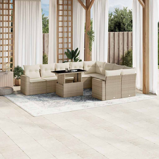 Set Divano da Giardino 10 pz con Cuscini Beige in Polyrattan - homemem39