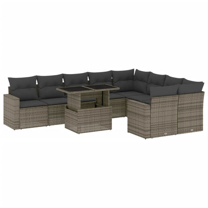 Set Divano da Giardino 10 pz con Cuscini Grigio in Polyrattan