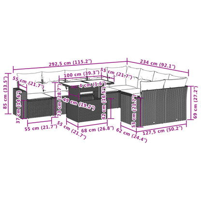 Set Divano da Giardino 10 pz con Cuscini Grigio in Polyrattan