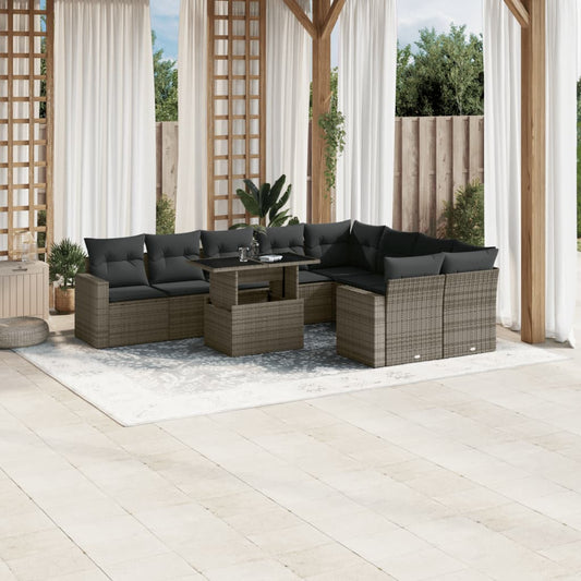 Set Divano da Giardino 10 pz con Cuscini Grigio in Polyrattan - homemem39