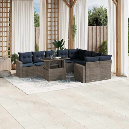 Set Divani da Giardino 10 pz con Cuscini Grigio in Polyrattan | homemem39