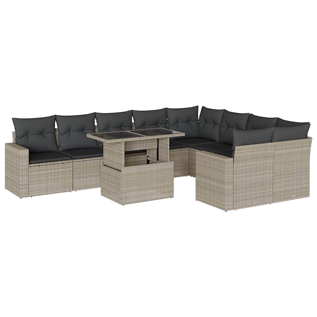 Set Divano Giardino 10 pz con Cuscini Grigio Chiaro Polyrattan | homemem39