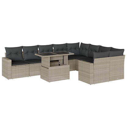 Set Divano Giardino 10 pz con Cuscini Grigio Chiaro Polyrattan | homemem39