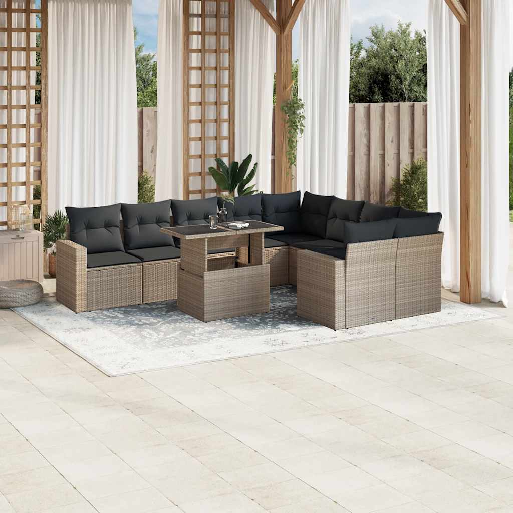 Set Divano Giardino 10 pz con Cuscini Grigio Chiaro Polyrattan - homemem39