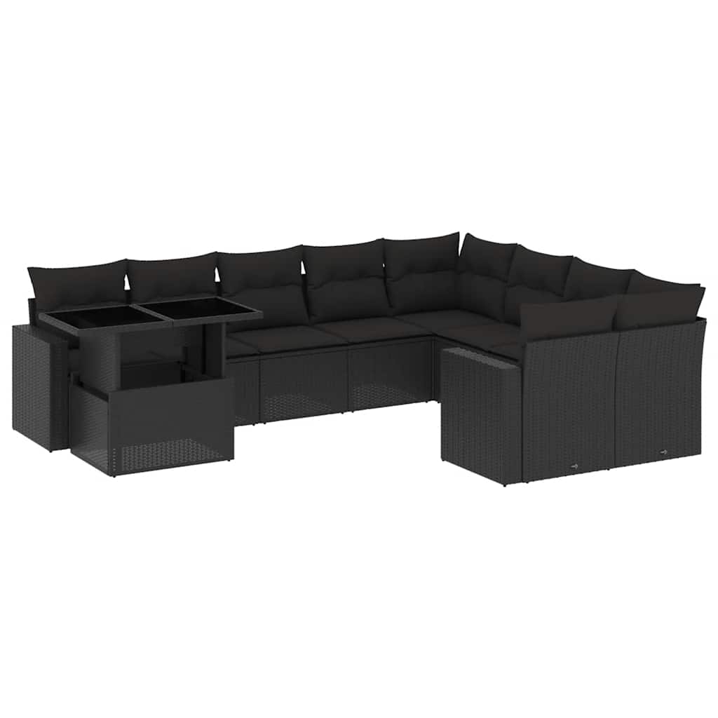 Set Divani da Giardino 10pz con Cuscini in Polyrattan Nero - homemem39