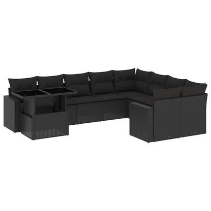 Set Divani da Giardino 10pz con Cuscini in Polyrattan Nero - homemem39