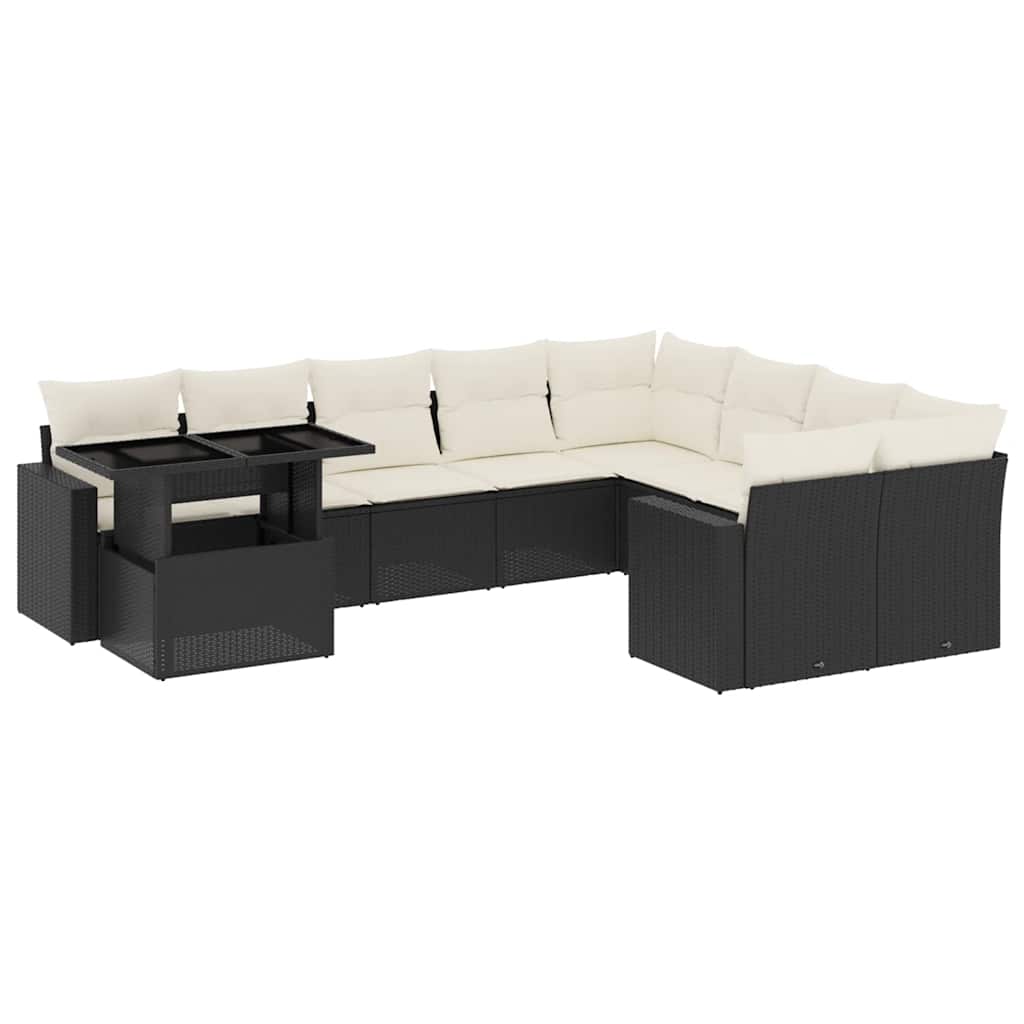 Set Divani da Giardino 10pz con Cuscini in Polyrattan Nero | homemem39