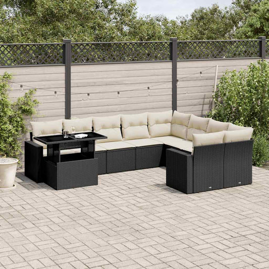 Set Divani da Giardino 10pz con Cuscini in Polyrattan Nero | homemem39