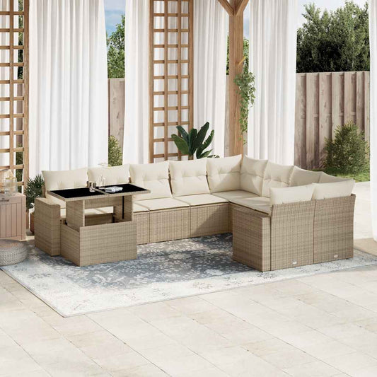 Set Divano da Giardino 10 pz con Cuscini Beige in Polyrattan - homemem39