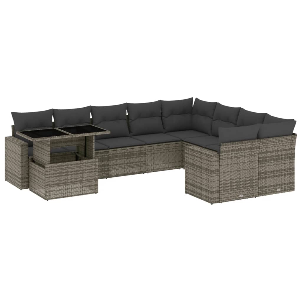 Set Divano da Giardino 10 pz con Cuscini Grigio in Polyrattan