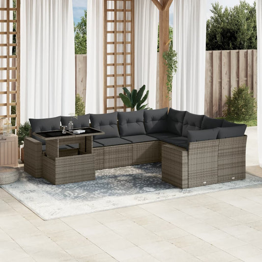 Set Divano da Giardino 10 pz con Cuscini Grigio in Polyrattan - homemem39