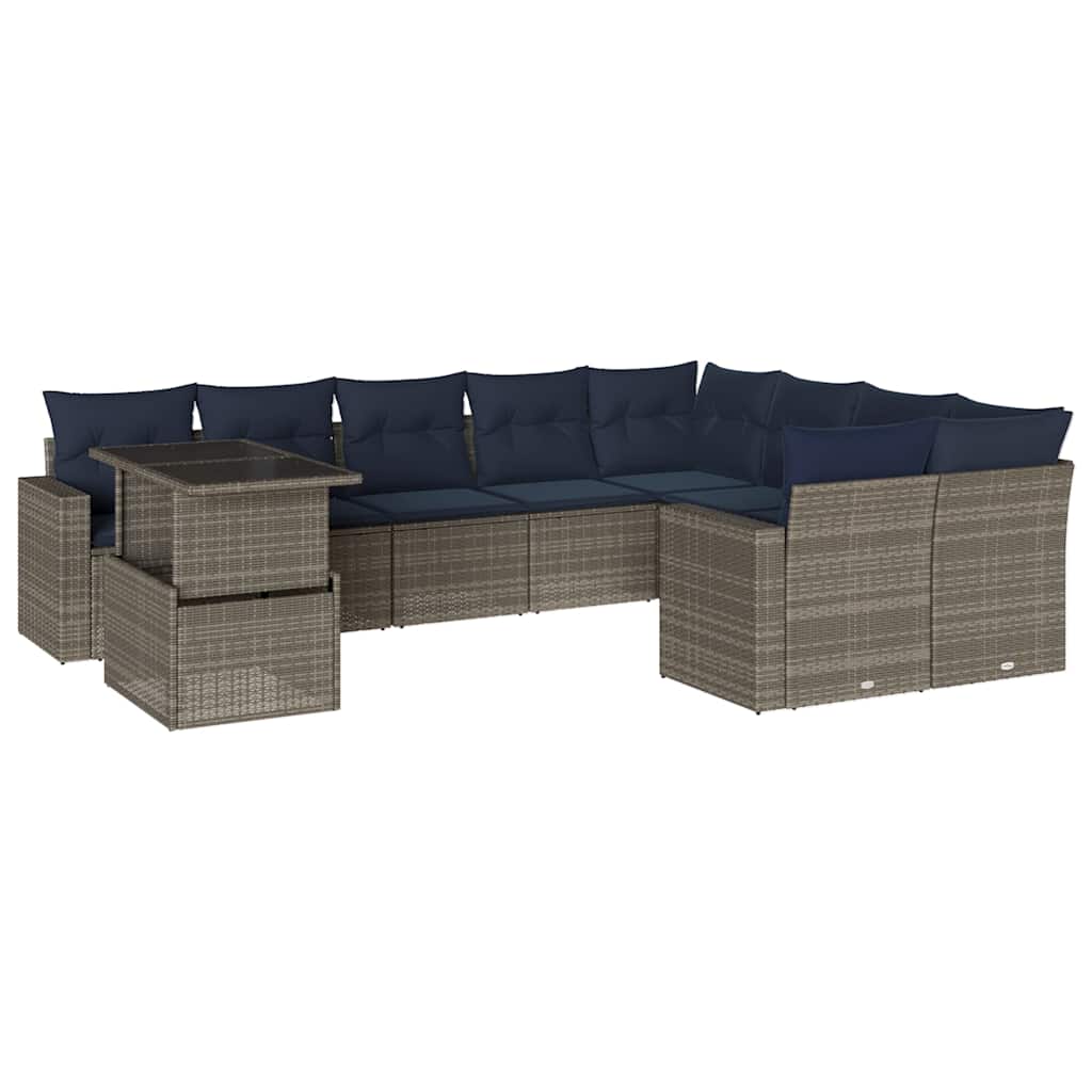 Set Divani da Giardino 10 pz con Cuscini Grigio in Polyrattan | homemem39