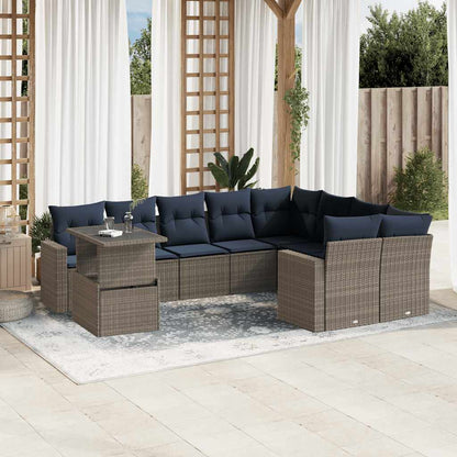 Set Divani da Giardino 10 pz con Cuscini Grigio in Polyrattan | homemem39
