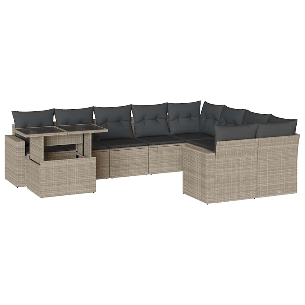 Set Divano Giardino 10 pz con Cuscini Grigio Chiaro Polyrattan | homemem39
