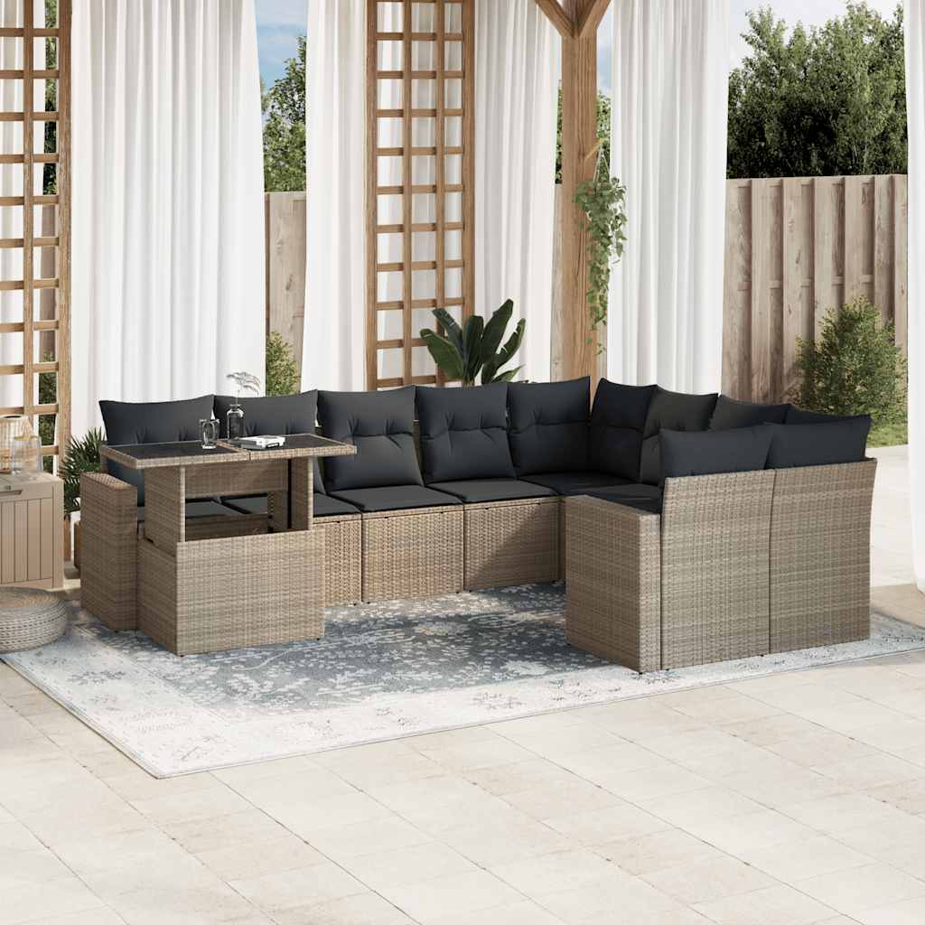Set Divano Giardino 10 pz con Cuscini Grigio Chiaro Polyrattan - homemem39