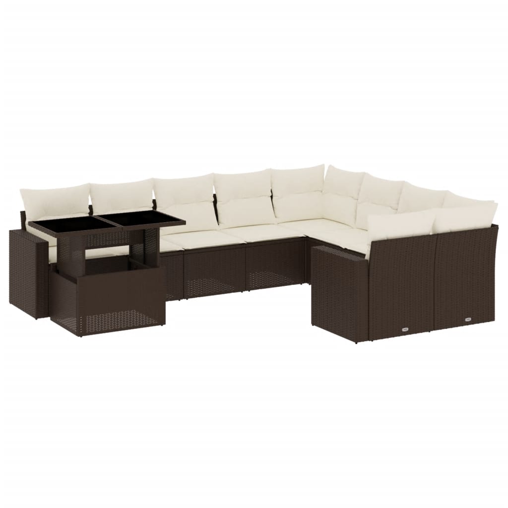 Set Divani da Giardino 10pz con Cuscini in Polyrattan Marrone