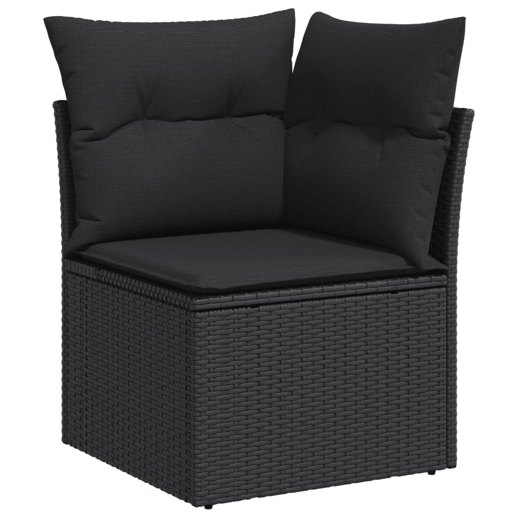 11 pc Garden Sofa Set with Black Polyrattan Cushions