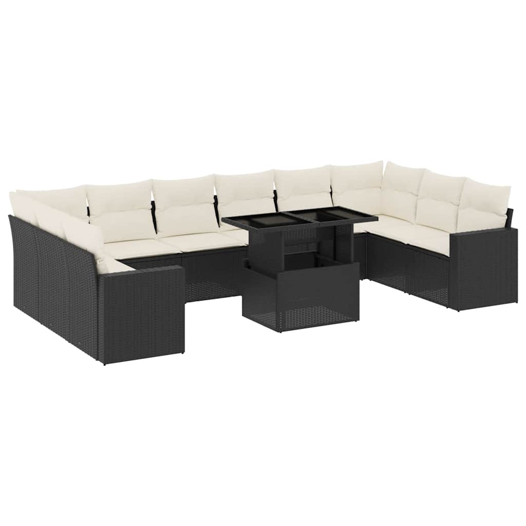 Set Divani da Giardino 11 pz con Cuscini in Polyrattan Nero | homemem39