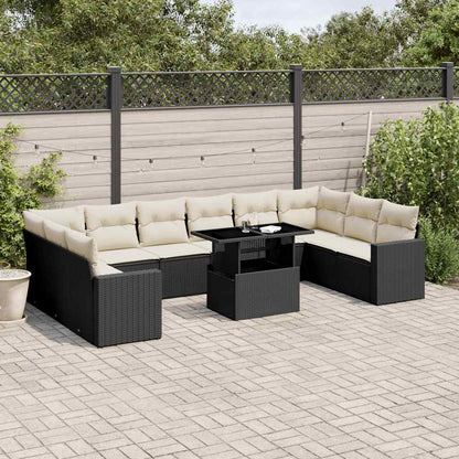 Set Divani da Giardino 11 pz con Cuscini in Polyrattan Nero | homemem39