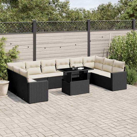 Set Divani da Giardino 11 pz con Cuscini in Polyrattan Nero - homemem39