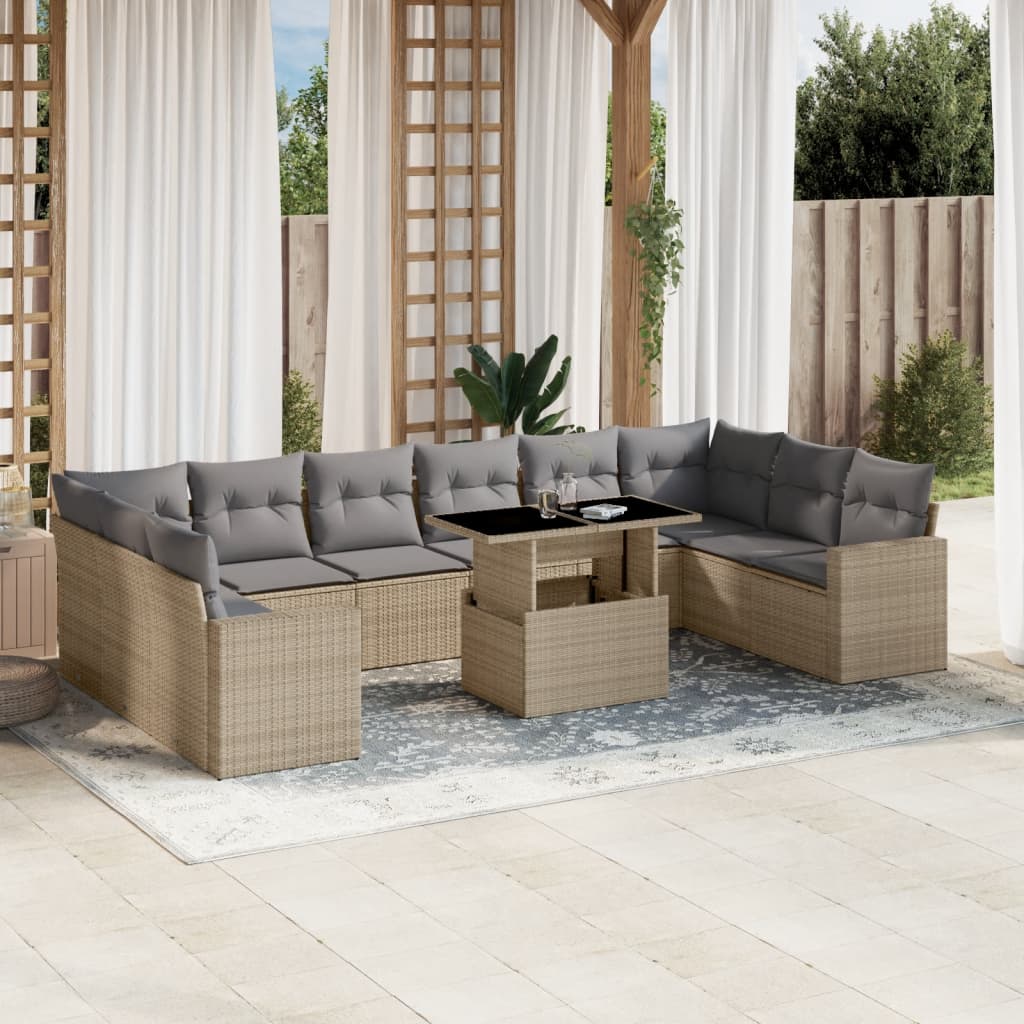 Set Divani da Giardino 11 pz con Cuscini Beige in Polyrattan - homemem39