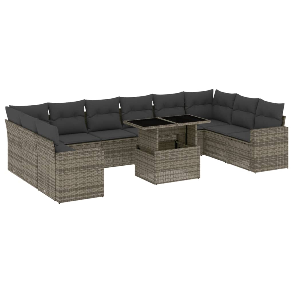Set Divani da Giardino 11 pz con Cuscini in Polyrattan Grigio - homemem39