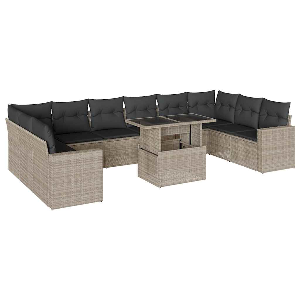 Set Divani da Giardino 11 pz con Cuscini in Polyrattan Grigio - homemem39