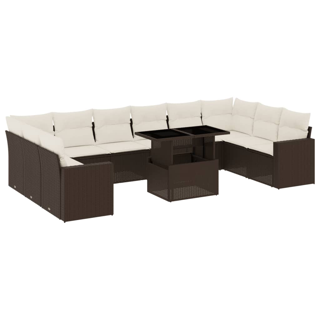 Set Divani da Giardino 11 pz con Cuscini Polyrattan Marrone - homemem39