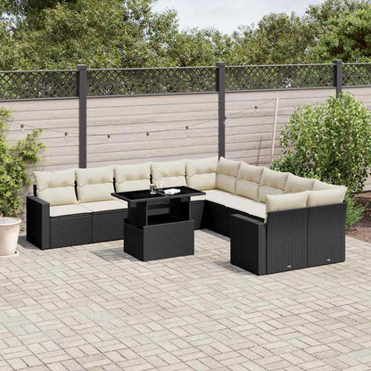 Set Divani da Giardino 11 pz con Cuscini in Polyrattan Nero | homemem39