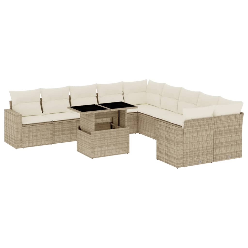 Set Divani da Giardino 11 pz con Cuscini Beige in Polyrattan - homemem39