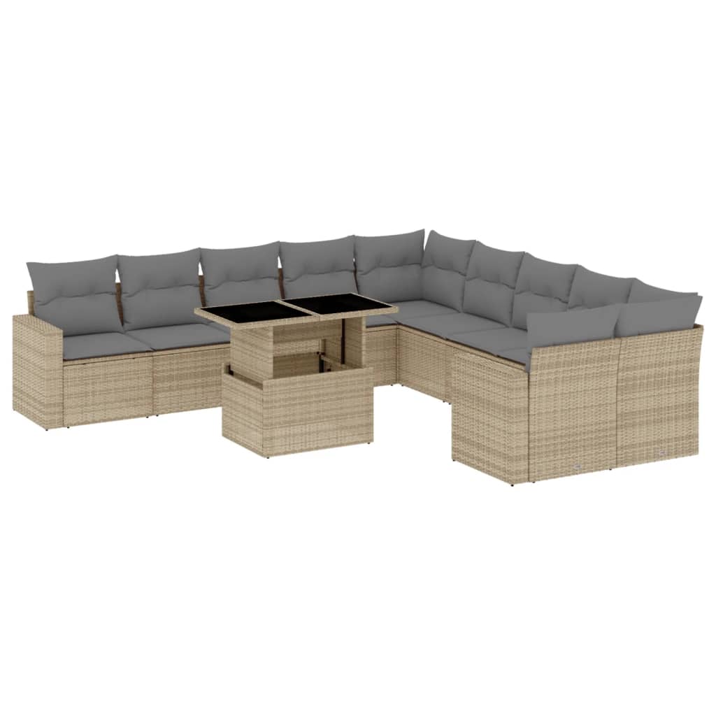 Set Divani da Giardino 11 pz con Cuscini Beige in Polyrattan - homemem39