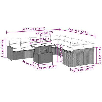 Set Divani da Giardino 11 pz con Cuscini Beige in Polyrattan