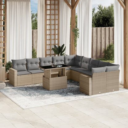 Set Divani da Giardino 11 pz con Cuscini Beige in Polyrattan - homemem39