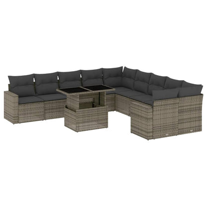 Set Divani da Giardino 11 pz con Cuscini in Polyrattan Grigio