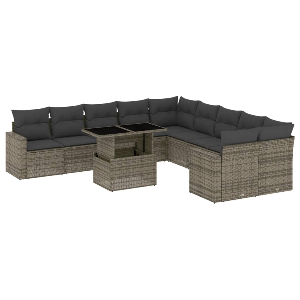 Set Divani da Giardino 11 pz con Cuscini in Polyrattan Grigio - homemem39