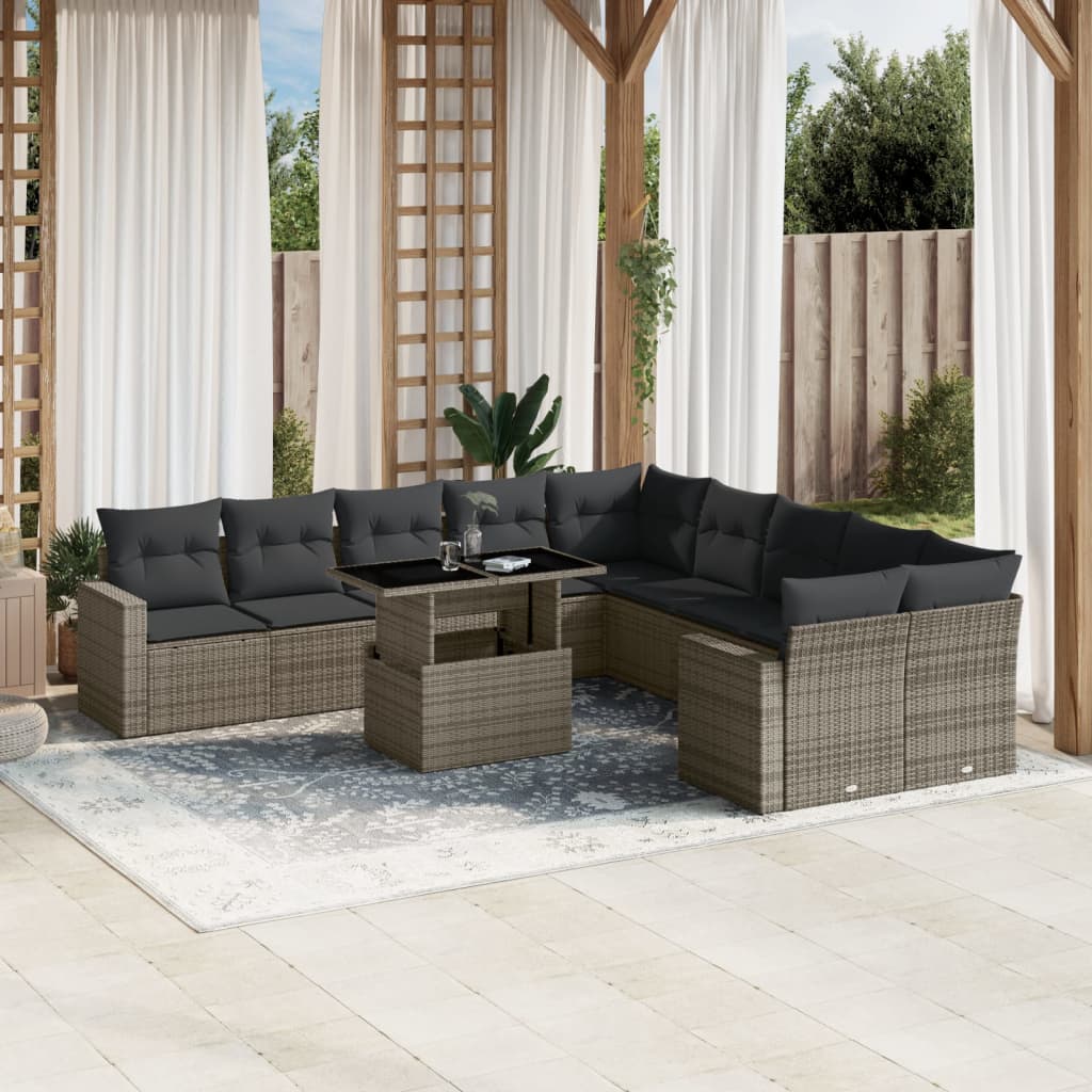 Set Divani da Giardino 11 pz con Cuscini in Polyrattan Grigio