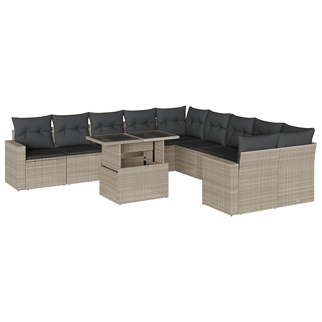 Set Divani da Giardino 11 pz con Cuscini in Polyrattan Grigio - homemem39