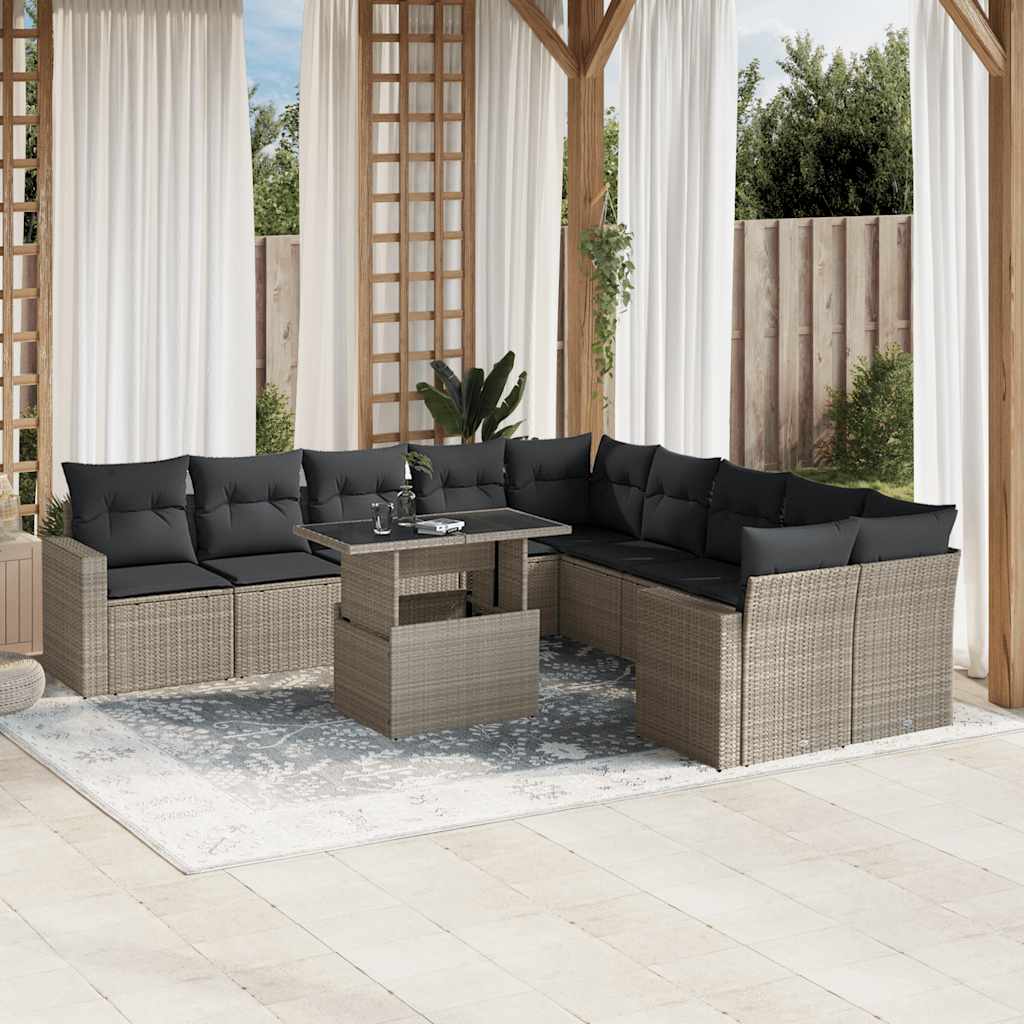 Set Divani da Giardino 11 pz con Cuscini in Polyrattan Grigio - homemem39